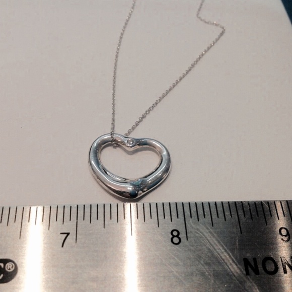 TIFFANY & CO.STERLING SILVER ELSA PERETTI OPEN HEART NECKLACE WITH DIAMOND! - Picture 2 of 5